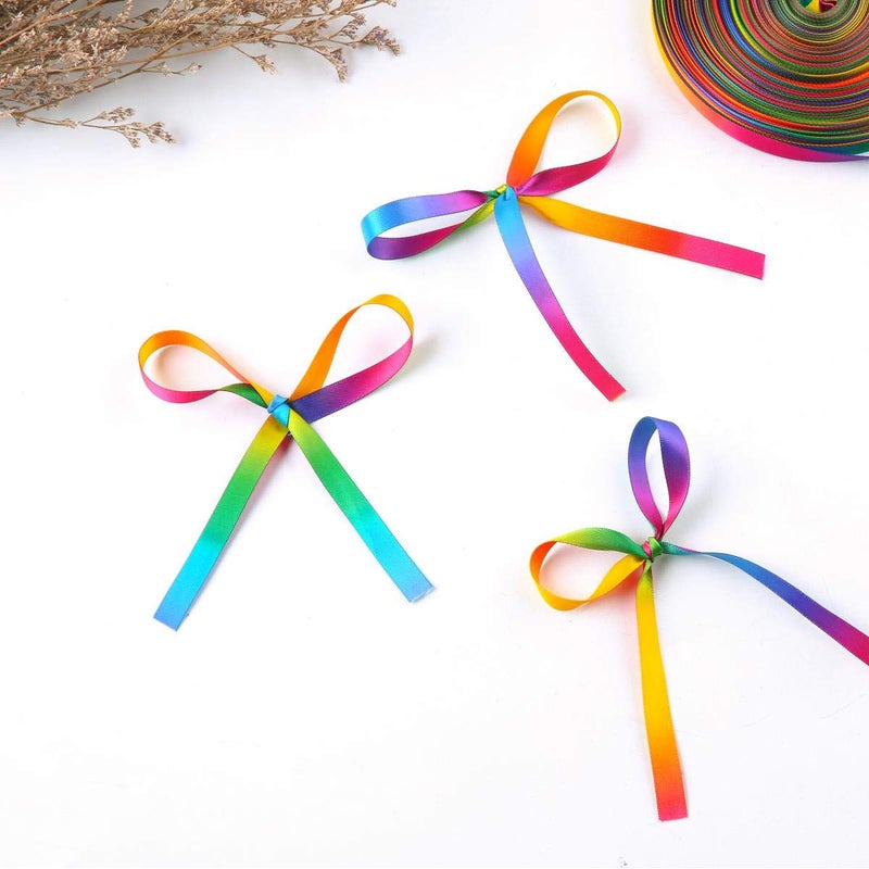 Teemico 50 Yards Satin Ribbon Gradient Rainbow Printed Double Side Satin Polyester Ribbon for DIY Handmade (9mm Wide) - Image 4